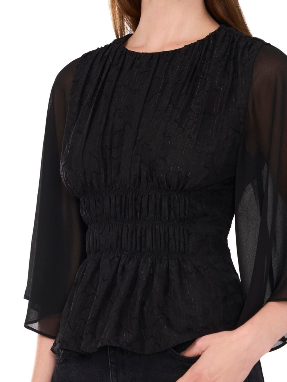Parker The Elodie Metallic Smocked Top NWT Size XS Jacquard